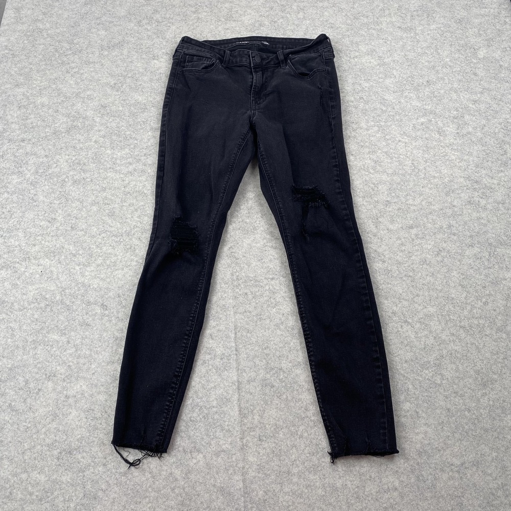 Old Navy Mid Rise Rockstar Super Skinny Jeans Womens 4 (26x25) Black Distressed